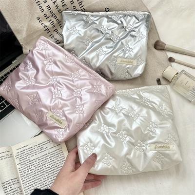 Korean Quilted PU Love Bow Cosmetic Bag, Skin Care Coin Purse, Handbag with Multi-functional Storage Pouch