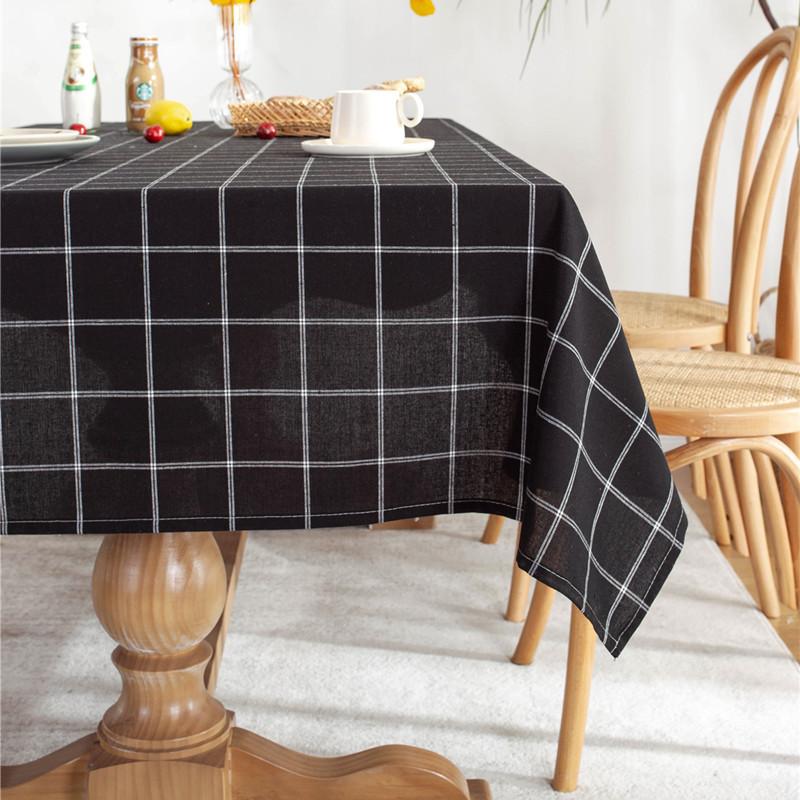 Cafe Double-Line Plaid Cotton Polyester Curled Edge Su Geometric Rectangular Dining Table Coffee Table Tablecloth Tablecloth