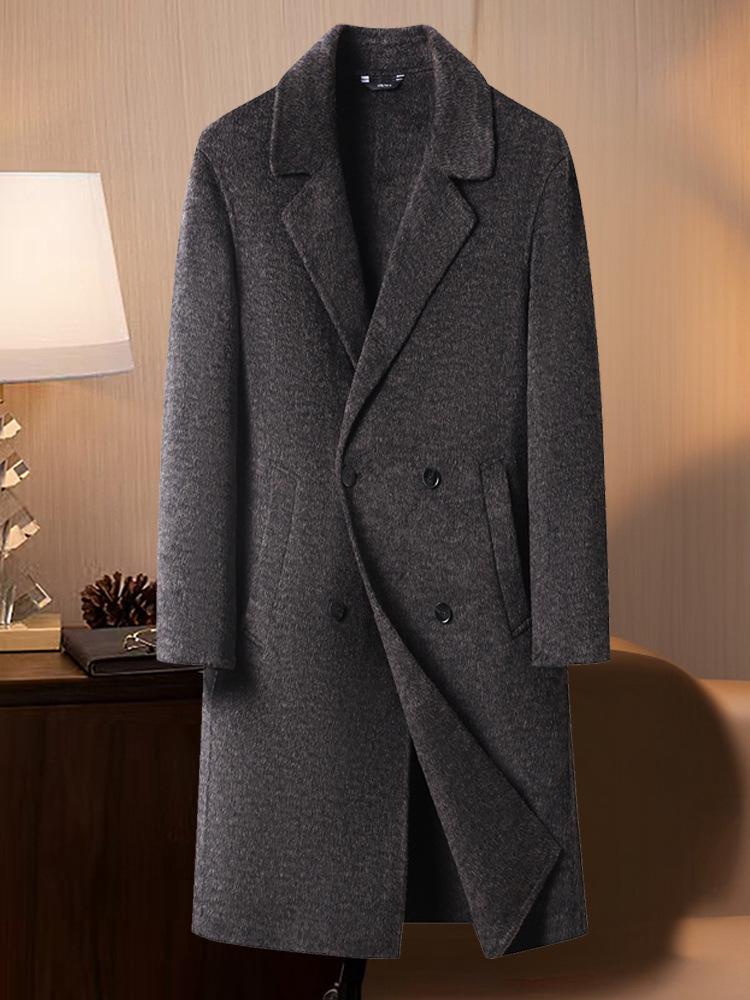 Men's Premium Double-Sided Wool Alpaca Double-Breasted Long Coat for Autumn/Winter