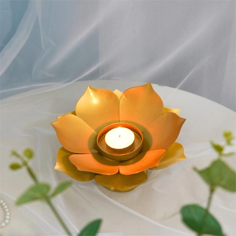 Elegant Metal Lotuses Flower Candle Holder Cup Desktop Decoration For Celebration And Ceremonies