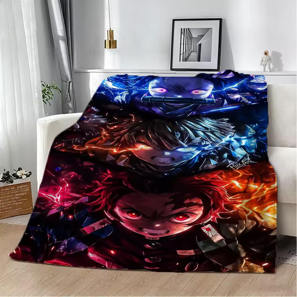 3D Cartoon Demon S-Slayer Anime Nezuko Flannel Blanket Soft Throw Blanket Art For Home Decor Bedroom Bed Sofa Picnic Fans Gifts