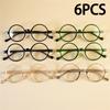 6PCS Round Non-Prescription Anti-Blue Light Reading Glasses - Cute Full Rim PC Frame with Clear Polycarbonate Lenses