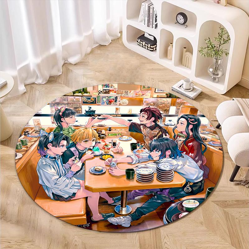 Classic Japanese-style Cartoon Demon Slayer Round Rug, Home Soft Decorative Anti-slip Yoga Mat and Chair Mat, Outdoor Floor Mat Carpet K23