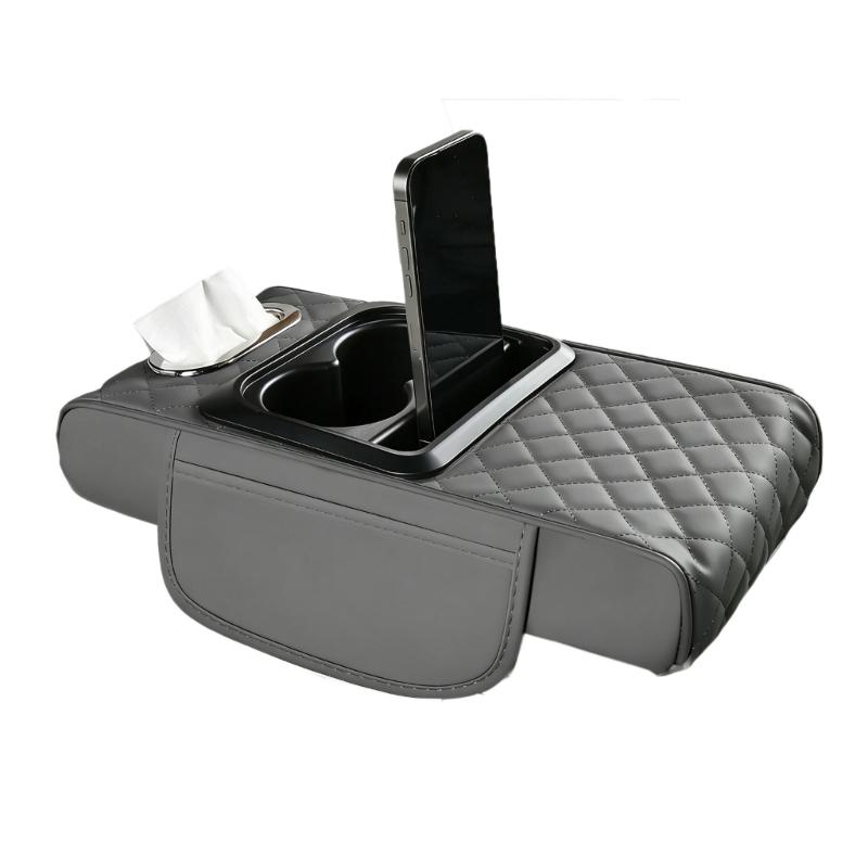Car Armrest Box Thicken Height Pad Arm Rest Cushion with Pocket Tissue Cup Holder Elbow Support Universal