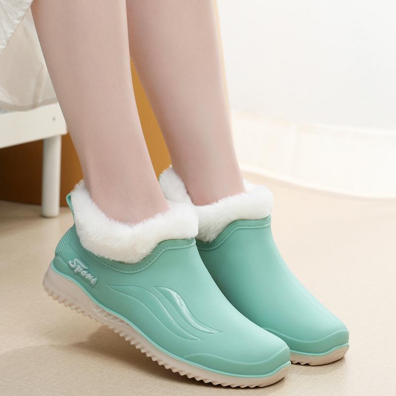 European and American Shallow Mouth Rain Shoes Female Internet Celebrity Fashion Low-top Short Tube Non-slip Waterproof Shoes Kitchen Work Rubber Shoe