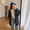 Autumn and Winter New Temperament Loose Lazy Wind Knitted Sweater Women's Thick V-neck Lantern Sleeves Warm Knitted Jacket