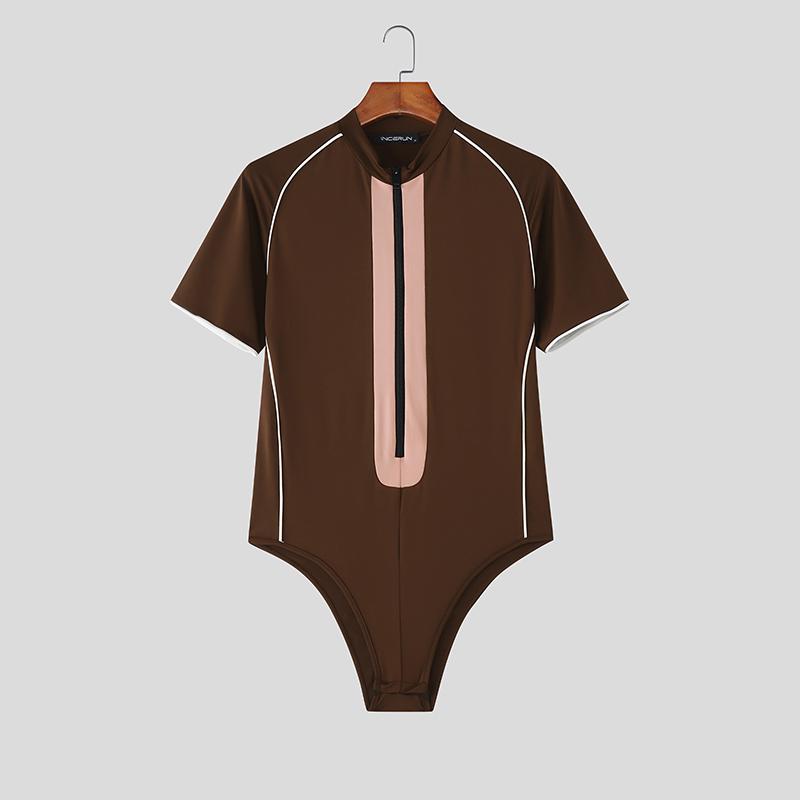 

INCERUN Мужской Боди с Коротким Рукавом, Со Сшивкой, Приталенный, Цельный, Трусы, Боди, Комбинезоны 2XL коричневый