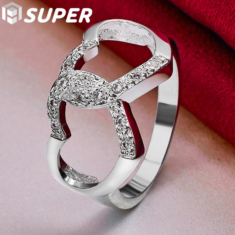 Bague Double cœur en argent Sterling 925, bijoux en Zircon AAA