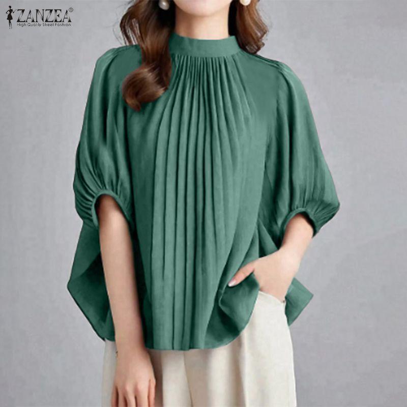 ZANZEA Women Summer Round Neck Casual Half Sleeve Blouse