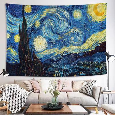 Van Gogh Starry Sky Background, Bou É Style Retro Oil Painting, Tapestry, Bedroom, Study, Wall Cloth, Room Decoration, Renovation, Hanging Cloth