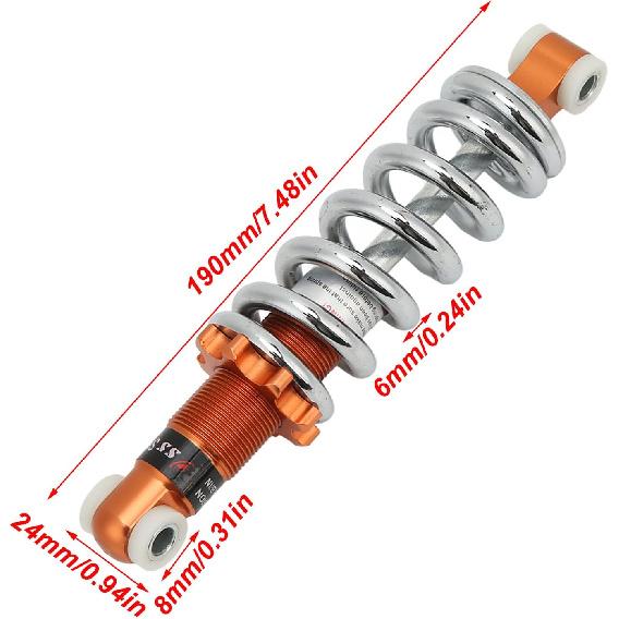 190mm/7.48in Motorcycle Shock Absorber, 1200lbs Loading Adjustable Spring Suspension Damper for Electric Scooter Moped Mini Motorcycle