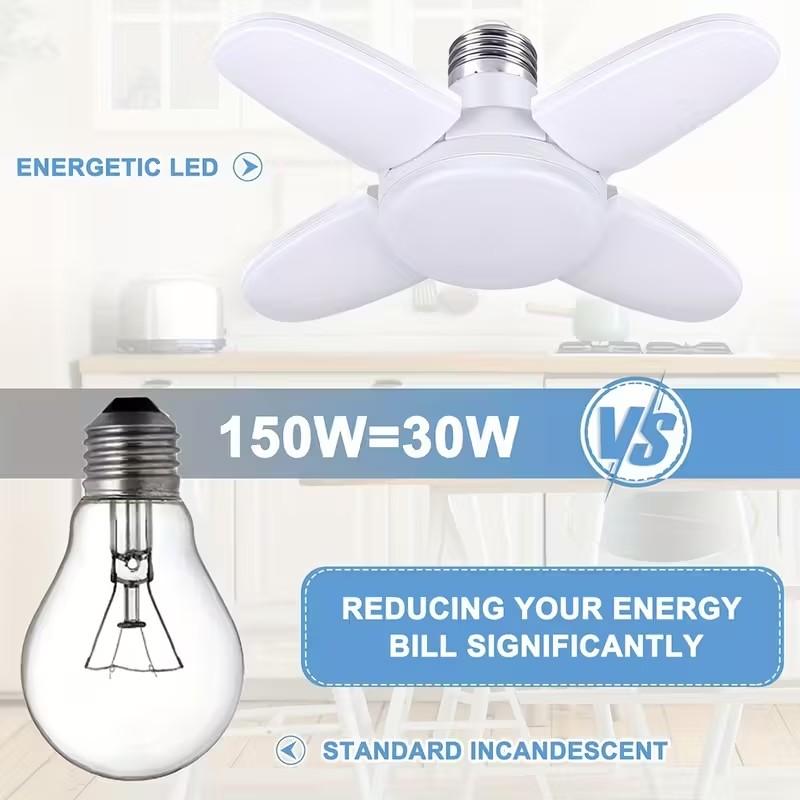 Fan Blade Shape LED Bulb E27 Screw Base Adjustable Panel LED Light Basement/Garage/Bedroom LED Bulb 28W/60W