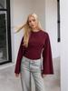 2025 European & American Women's Solid Color Cinched Waist Round Neck Wide Sleeve Top