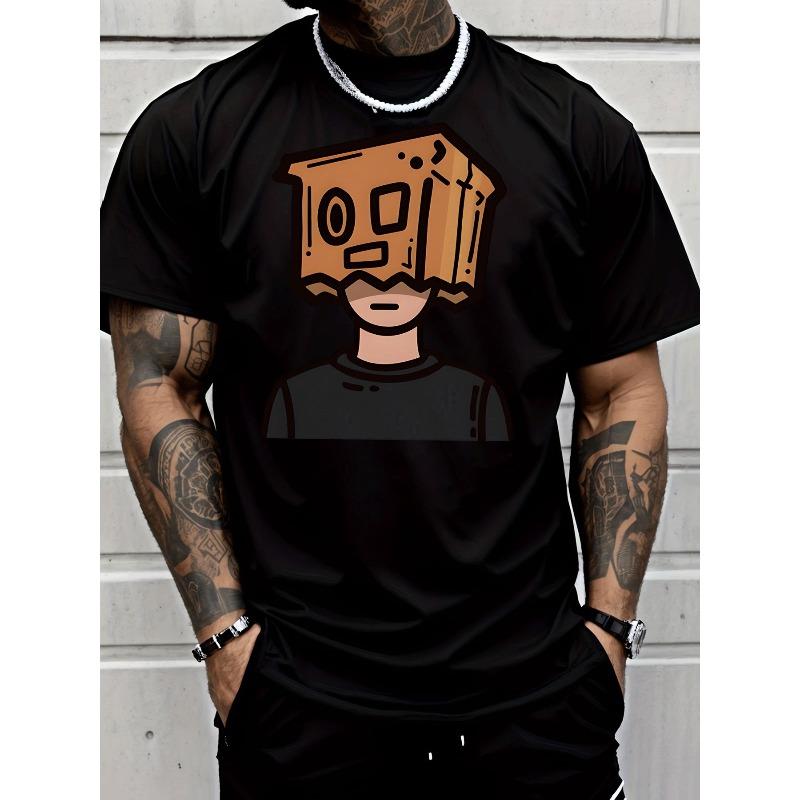 

Men s Box Head Character Graphic T-Shirt - Streetwear Style Short Sleeve Tee with Iconic Box Head Design, Moisture-Wicking Suitable 4XL чорний