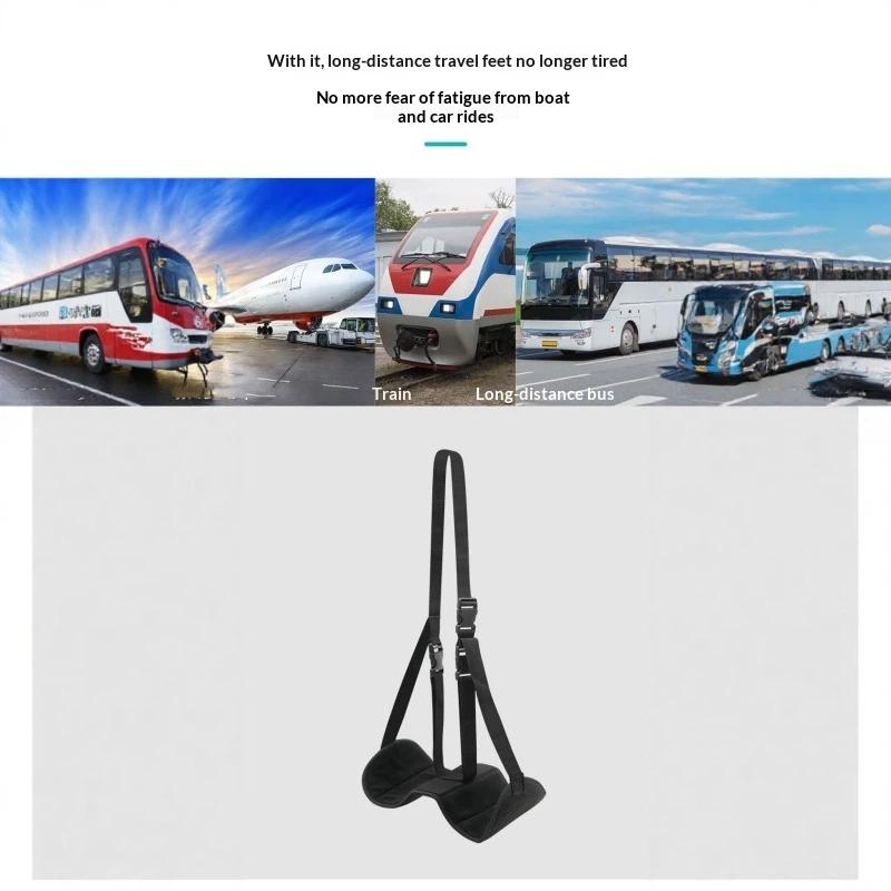 Airplane Footrest Adjustable Strap Portable Hammock Leg Rest Non-slip Soft Pad for Travel Long Flight Car Office Napping