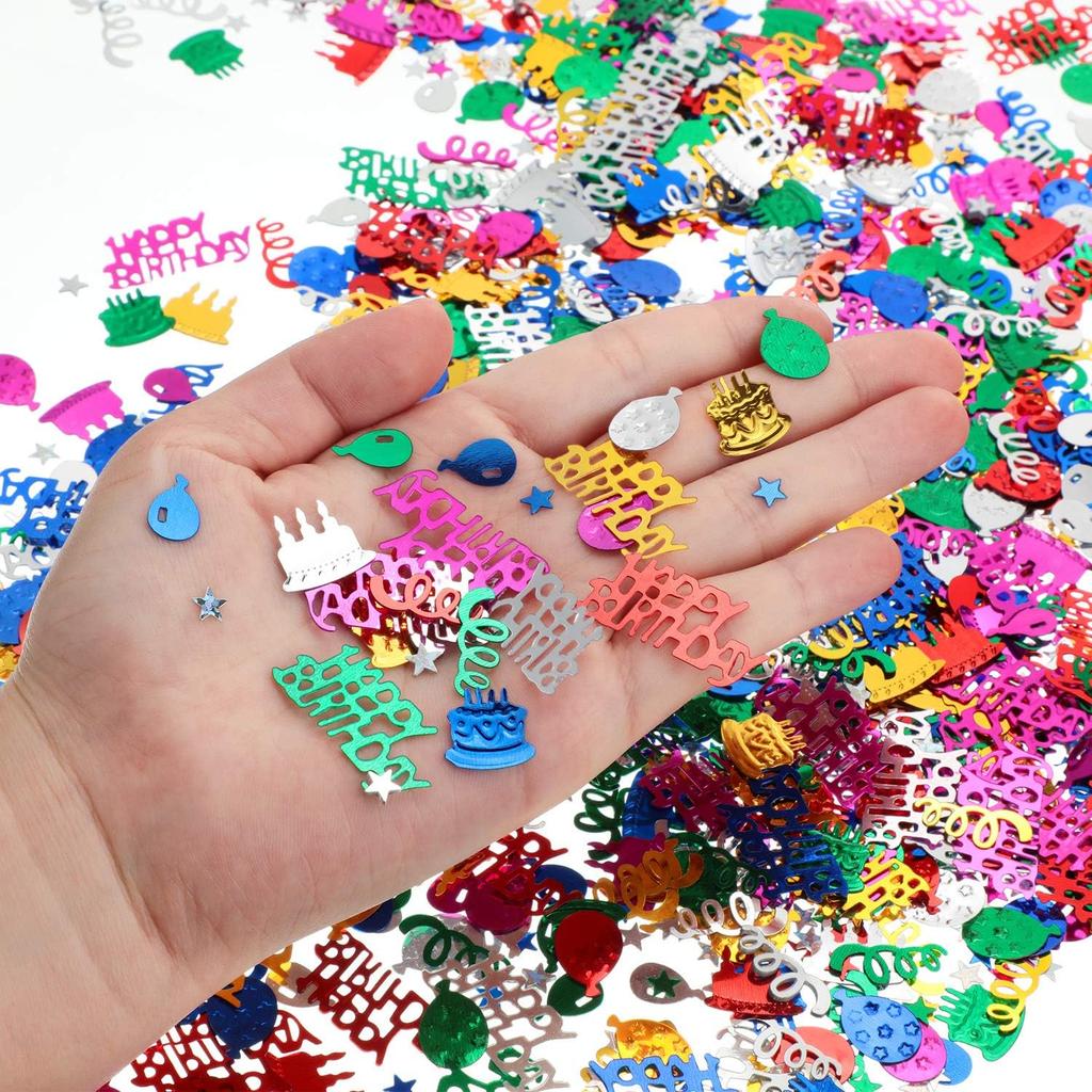 WILLBOND 3000 Pieces Happy Birthday Confetti Birthday Party Cake Confetti Metallic Foil Balloon Table Scatter Decorations for Carnival Baby Shower