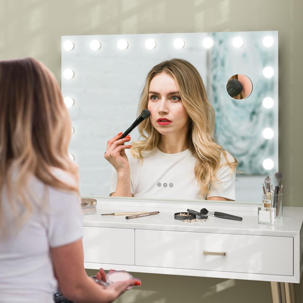 Hollywood Vanity Mirror with Lights, Large 80x62 cm Lighted Makeup Mirror with 3 Colour, 18 LED Bulbs, 10X Magnifying, USB Charging Port