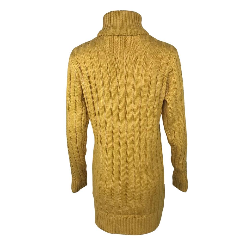 Women's Fall And Winter Knitted Long-Sleeve Turtleneck Cable-Knit Slim-Fit Sweater Dress
