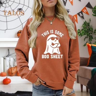 Sudadera holgada de manga larga con cuello redondo y estampado de dibujos animados digitales para mujer, ropa deportiva de uso diario para Halloween, otoño y primavera
