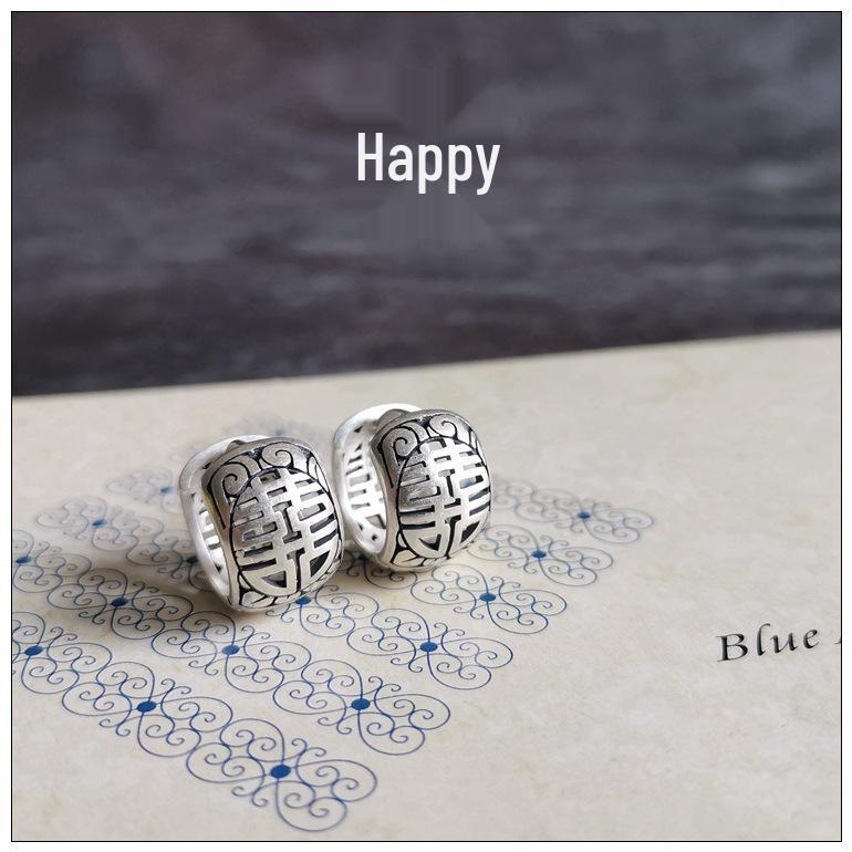 Hollow Double Happiness Circle Earrings: Retro Fashion Style for Women. Needle Back, Versatile & Individualistic Design.