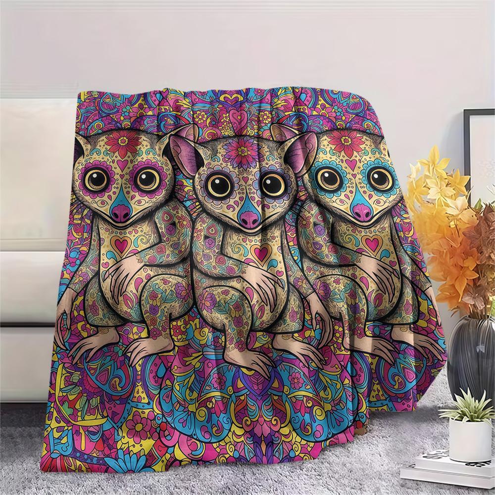 1PC Psychedelic Totems Print Flannel Blanket, High Quality Comfortable for All Seasons, Home Decor, Warmth and Comfort, Perfect for Christmas Gifts