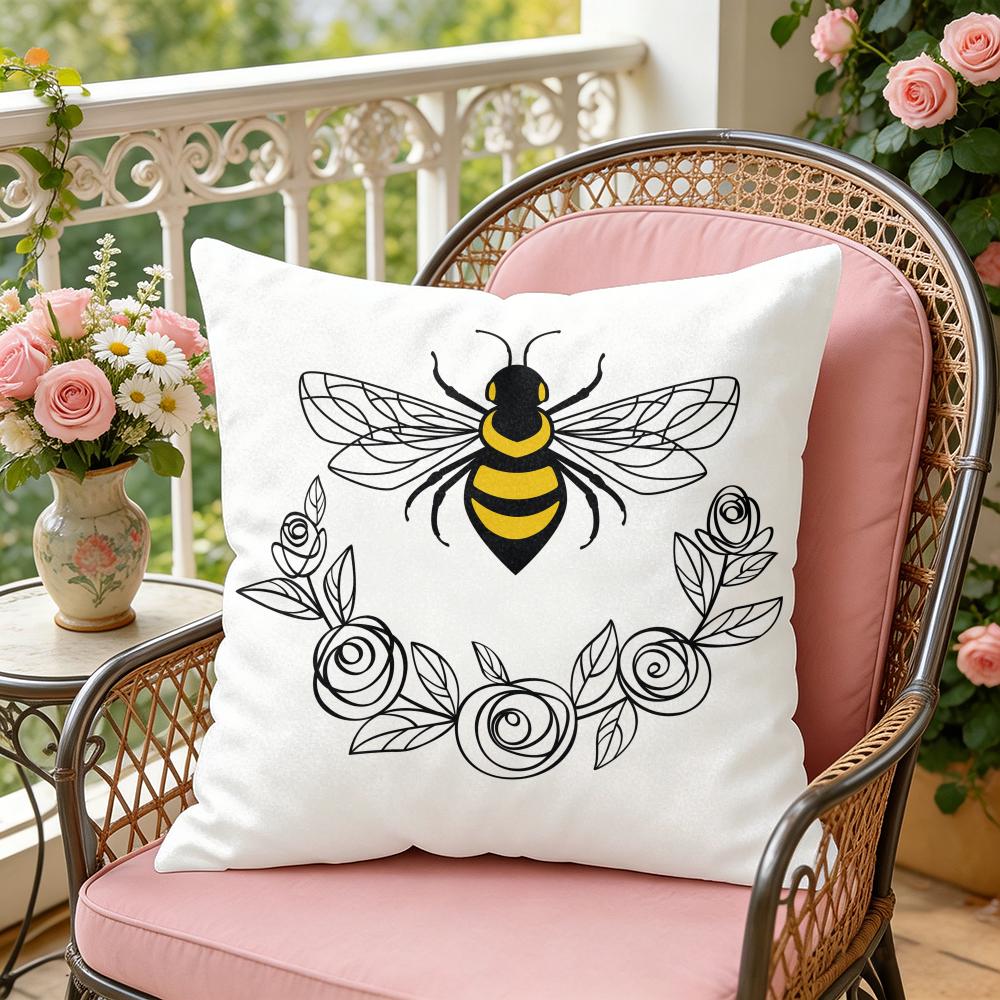 Bee Art Botanical Cushion Cover Soft Plush Throw Pillow Cover DoubleSided Decorative Cushion Case Sofa Bedroom Home Decor
