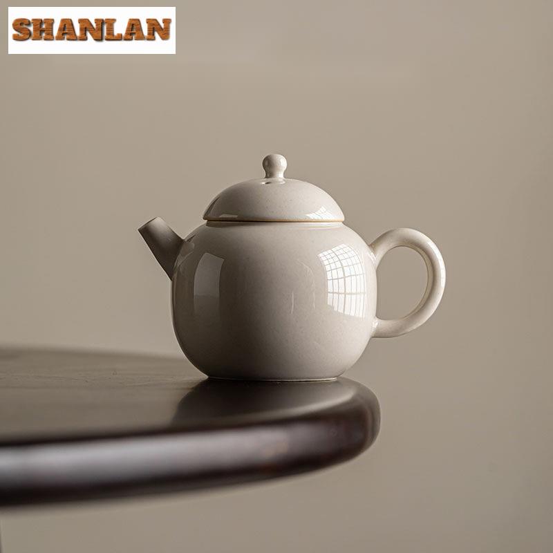 110ml Handmade Grass Wood Ash Porcelain Teapot Ancient Pot Tea Brewing Kettle with Infuser White Tea Tableware Supplies Craft