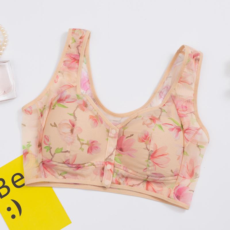 

Легкое и дышащее нижнее белье большого размера с цветочным принтом спереди, застежкой на пряжке, с красивыми сборками сзади, короткий бюстгальтер-майка 6L (recommended 180-105kg)