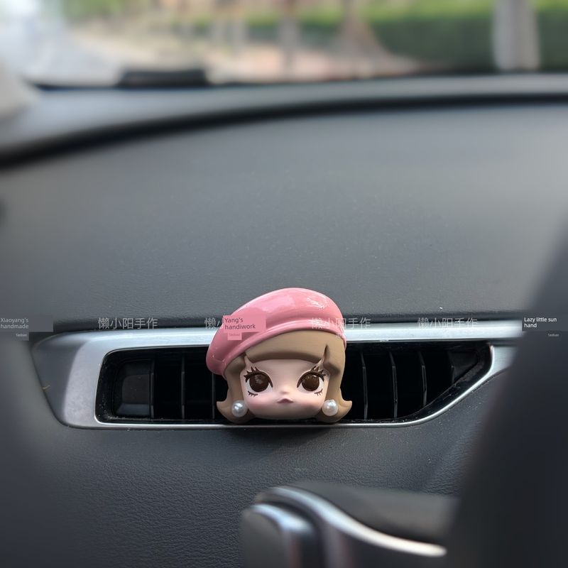 

2026 New Tesla Premium Car Air Freshener for Air Conditioning Vent, Niche Cartoon Aroma Diffuser Gypsum Pink Hat Jasmine