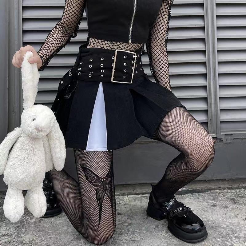 Gothic Girls Big Butterfly Print Stockings New Design Women Goth Punk Mesh Fish Net Pantyhose Sexy Stockings