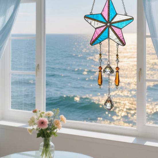 Sea Animal Sun Catcher Coastal Hanging Decoration Conch Starfish Seahorse Suncatcher for Home Windows Balcony Decor