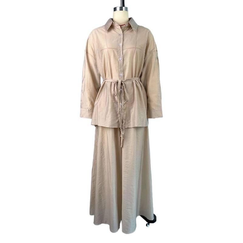 2026 New Fashion Women's Loose Long-Sleeve Shirt with Turn-down Collar and High-Waisted Skirt Set