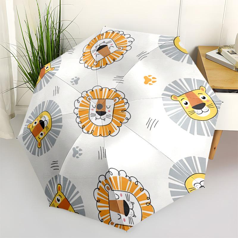 1pc Lion Face Pattern Automatic Folding Umbrella Durable Iron Frame,All Seasons Home Travel Outdoor Multifunctional Umbrella Yy251115119