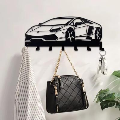 1 pieza Colgador de llaves de metal para pared (7 Ganchos) - Organizador Decorativo Negro para Llaves de Coche, Montaje en Pared para Entrada Principal