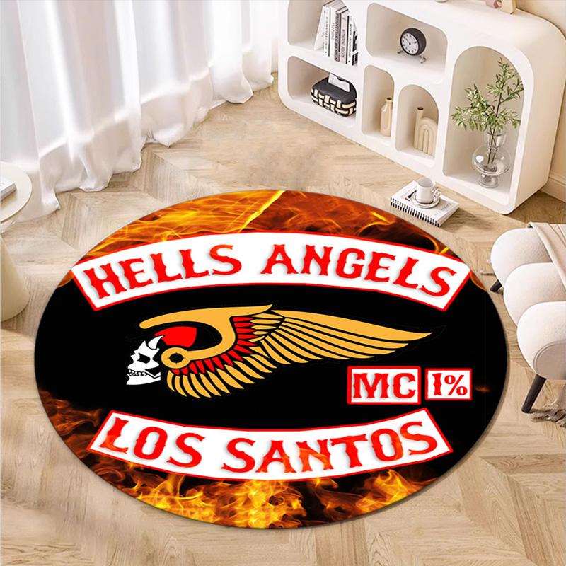 Gang Violence Motorcycle Enthusiasts Hells Angels Motorcycle Club Circular Carpet Is Soft, Home, Bedroom, Door Mat Decoration, and Non Slip Carpet E3