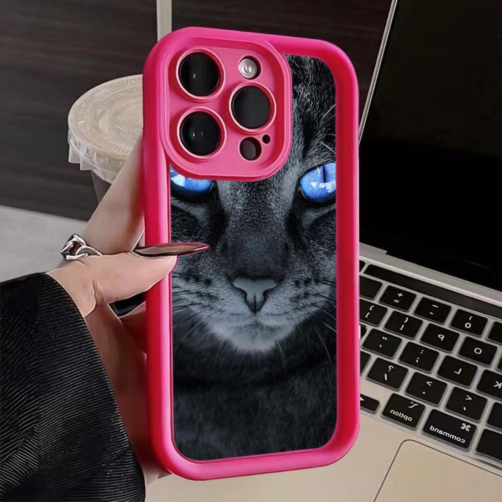 LZ3 Black Cat Green Eyes Silicone Phone Case for iPhone 11 13 14 15 16 Pro Max 7 8 16 Plus 12 mini XS Max XR Shockproof Back Cover