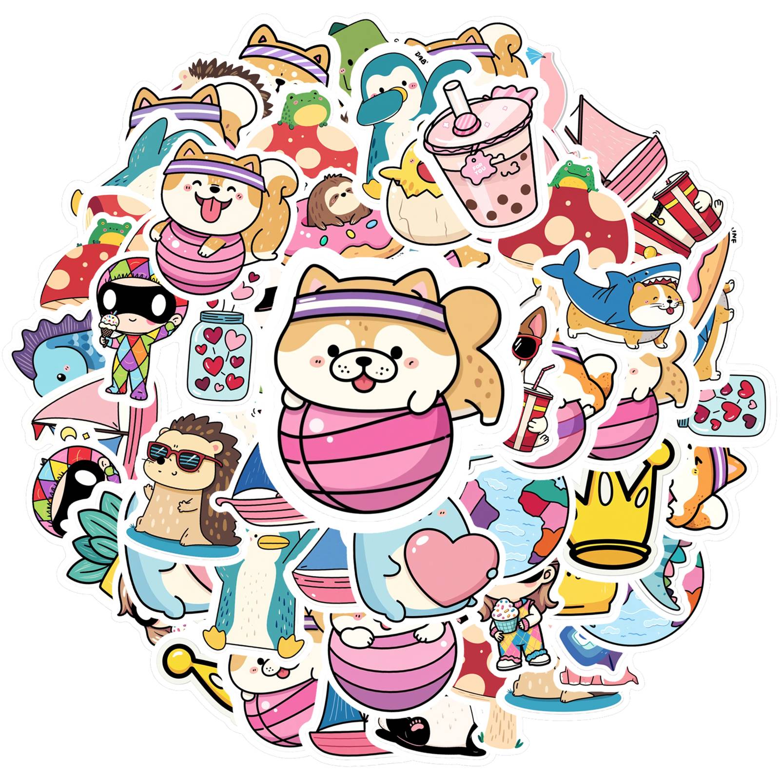 

35pcs Cute Sea Creatures Stickers Colorful Cute Characters Stationery Sticker Stickers For Guitar DIY Skateboard Laptop