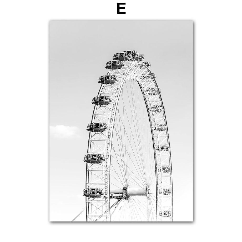 Modern London City Landmark Landscape Wall Art Canvas Painting Black White Poster Big Ben Bus Dandelion Pictures Home Room Decor