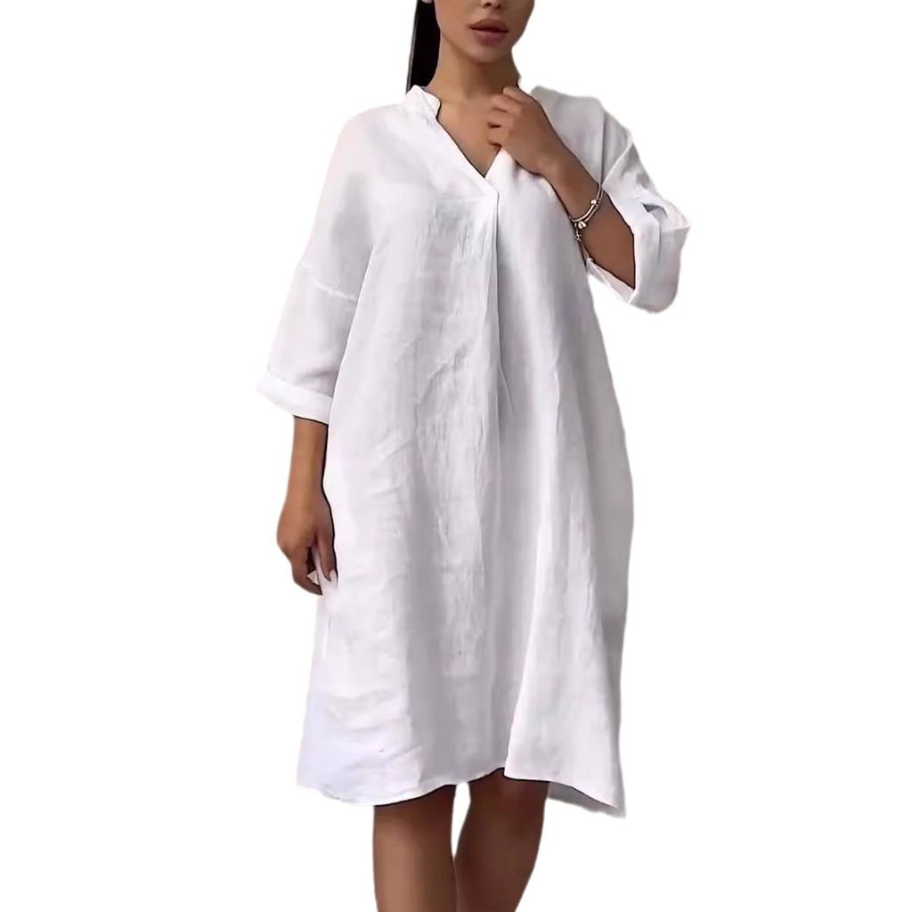 Summer Women's Dress Plus Size Solid Colour Casual V-Neck Elegant Long Dresses