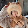 Furry Cartoon Capybara Hat with Scarf Gloves Set Thicken Furry Hat Oversized Headgear Hat for Winter Commute