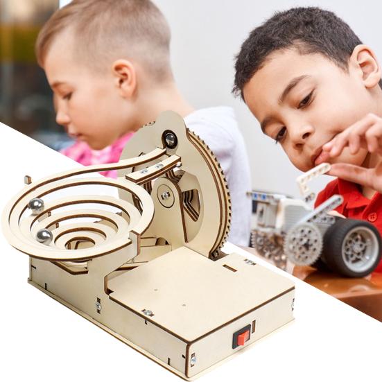 1 Σετ Παιχνίδι Επιστημονικού Πειράματος Βολικό Δημιουργικό Καθολικό 3D Ξύλινο Κιτ Κατασκευής Μοντέλου Τροχιάς με Μπίλια για Παιδιά
