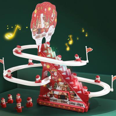 Zabawka do wspinaczki po schodach Mikołaja z oświetleniem LED, muzyką, elektrycznym Mikołajem, kolejką górską, zjeżdżalnią, prezentem dla małych chłopców i dziewcząt