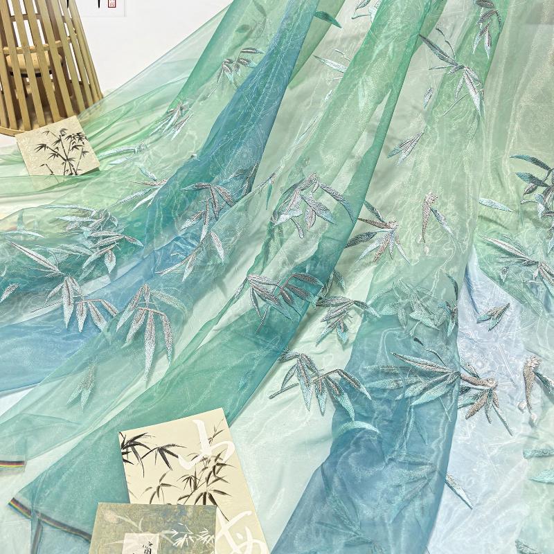 100x150cm Chinese classical style Printed bamboo leaf chiffon embroidery fabric For DIY hanfu shirts doll cloth