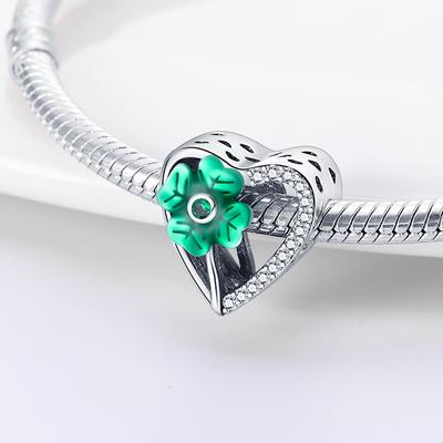 Charm Plata Clover Heart Shape Bead Fits Genuine Bracelet Charm For Women Jewellery DoItYourself Crafting Gift