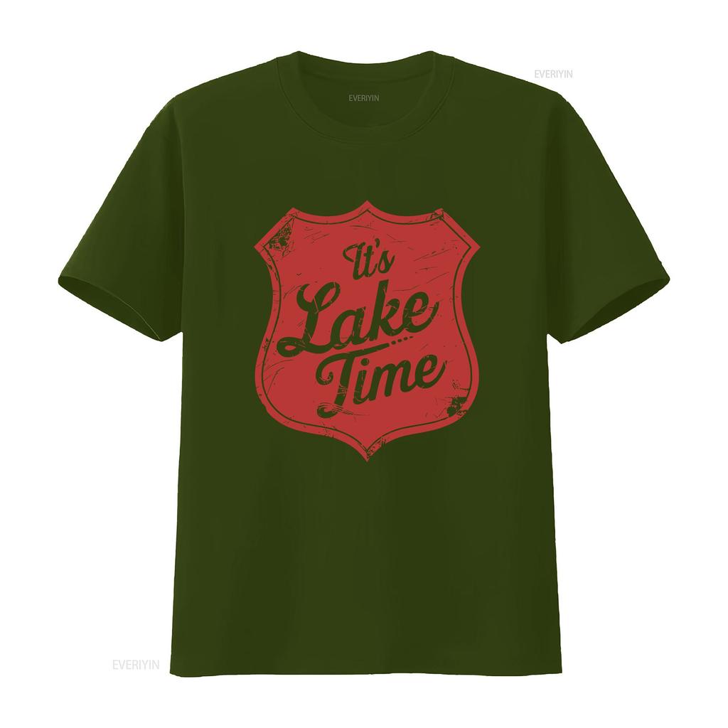 Its Lake Time Retro Shield T Shirt Vintage Style Summer Vacation vintage Washed Top For Everyday Wear Casual Versatile fashion