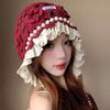 Hollow Out Crochet Flower Knitted Hat Pearl Tassels Knit Cap Lace Beanies  Apparel Accessories