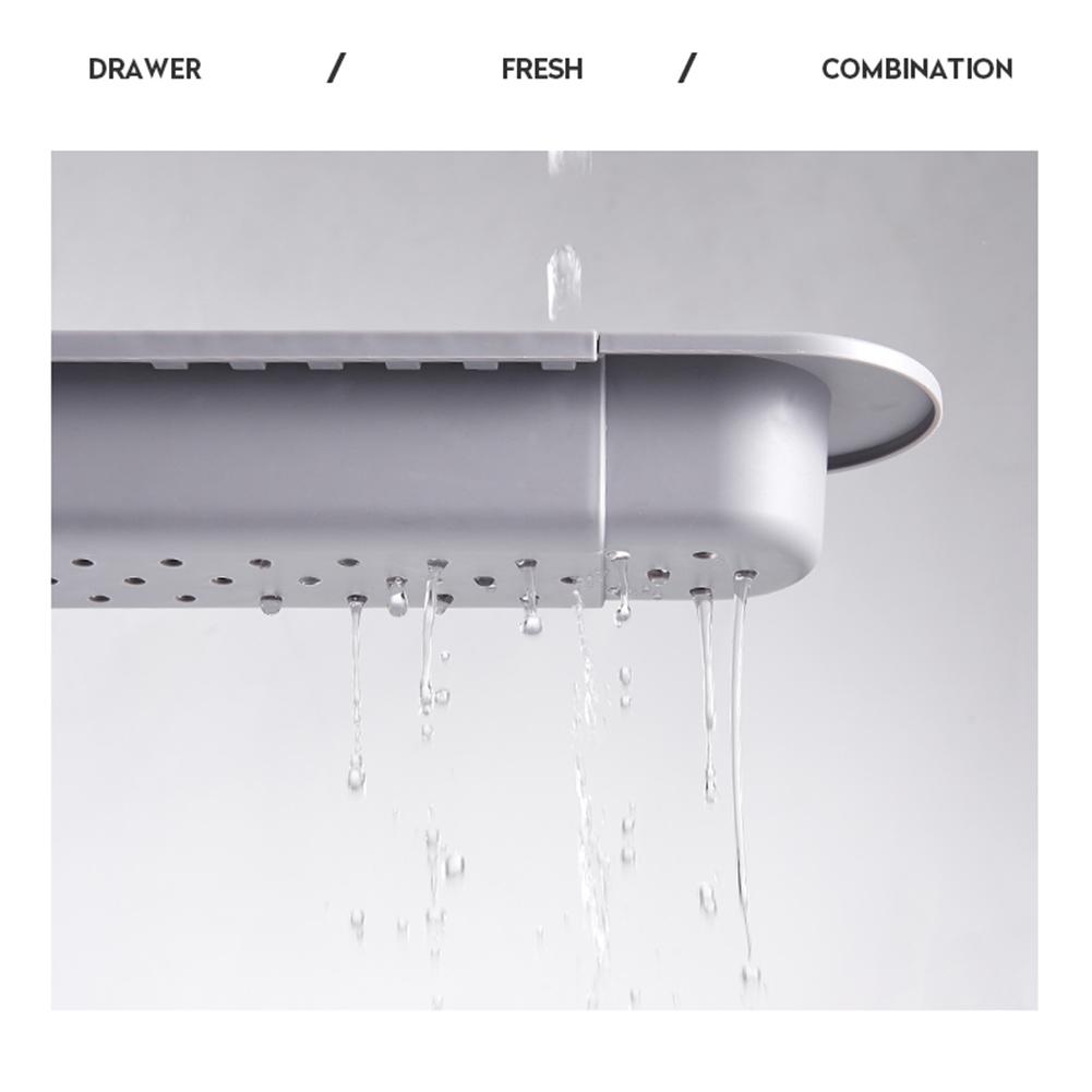 Telescopic Soap Sponge Drain Rack Adjustable Sink Storage Rack Holder with Dishcloth Hanger for Home Kitchen