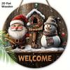 Christmas Wooden Welcome Sign with Santa Claus & Snowman Pattern - Navidad Round Sign for Front Door, Wall Hanging Decor - Ideal Christmas Gift
