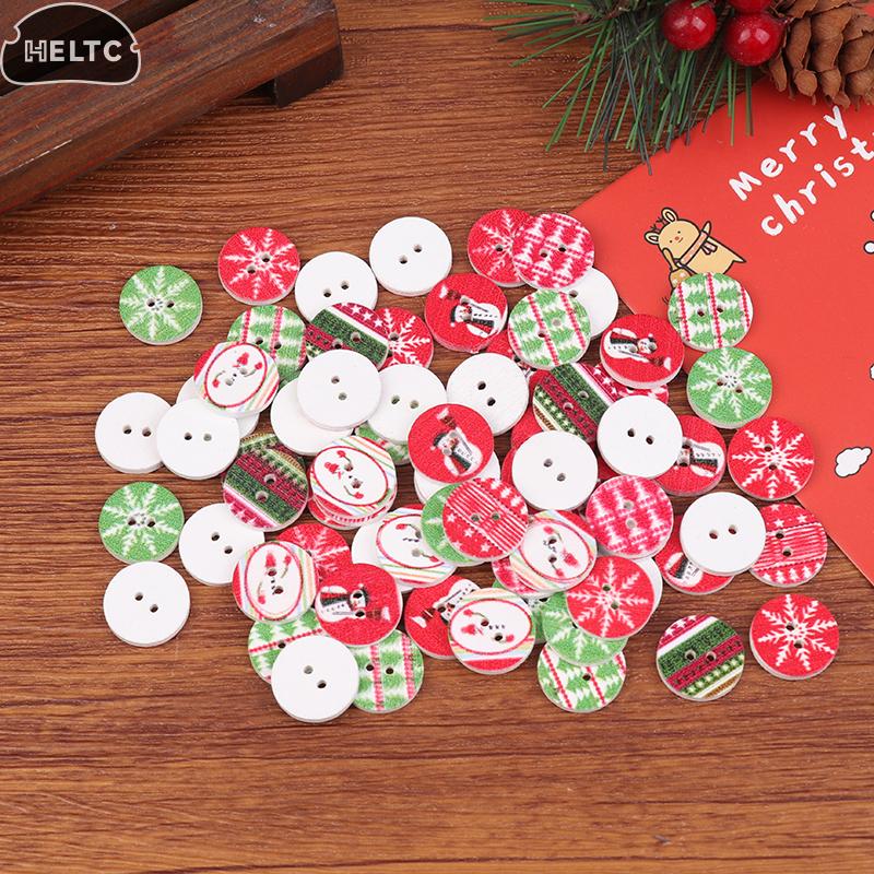 100Pcs/Pack Red, Green 15MM Christmas Painted Tree Snowflake Snowman Wooden Buttons Holiday Decoration Red Green Wooden Buttons