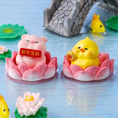 Creative Lotus Wealth Animals Miniature Figurines Cartoon Desktop Car Micro Landscape Home Ornaments Decoration Accessories Gift